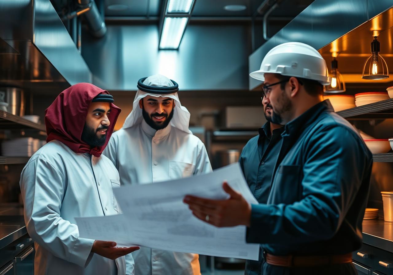 CHBIB project team reviewing kitchen blueprints